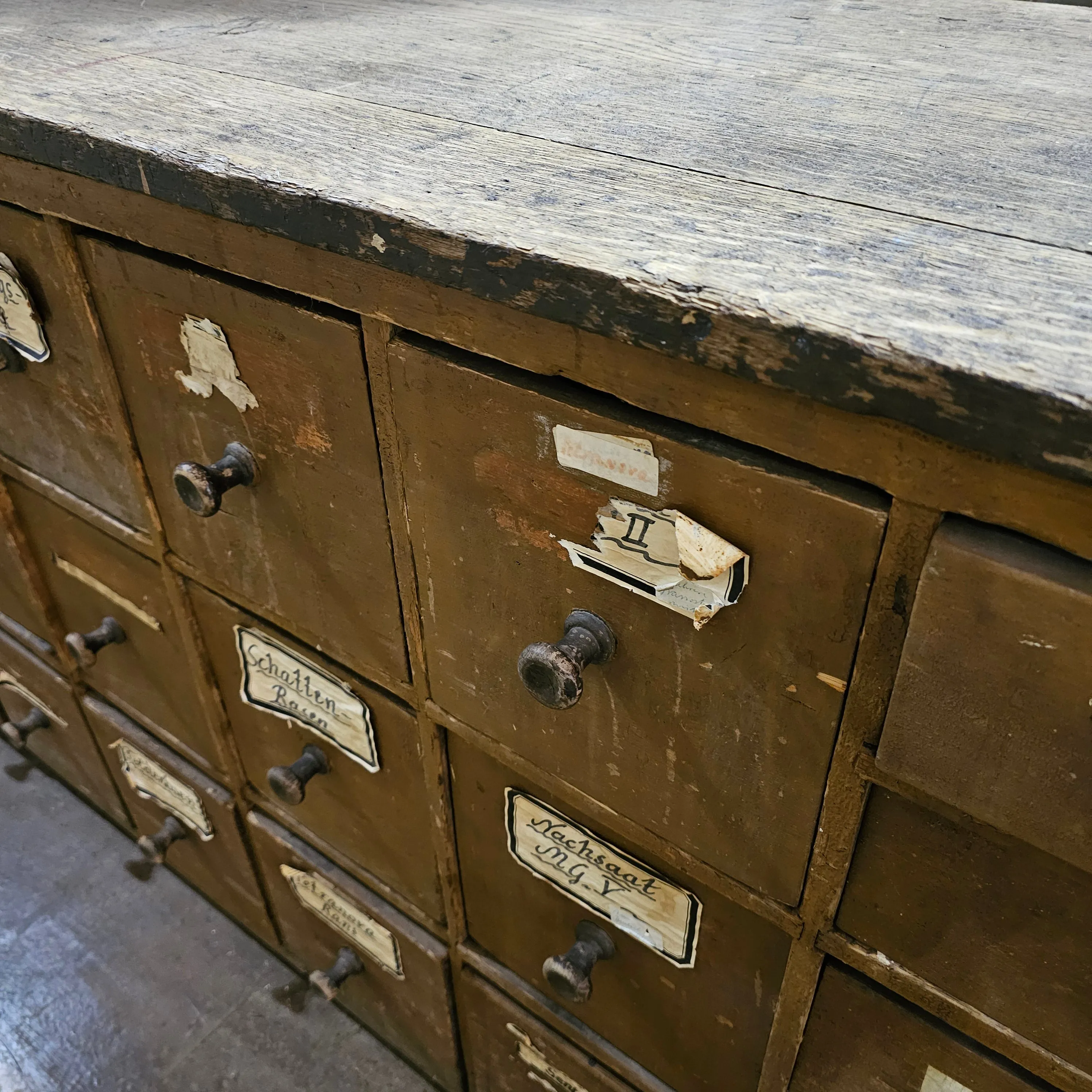 Antique 38 Drawer German Apothecary Counter/Cabinet