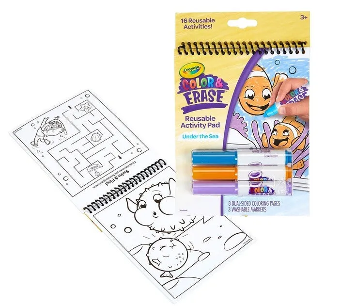 Color & Erase 16 Reusable Activity Pad With Markers Under The Sea