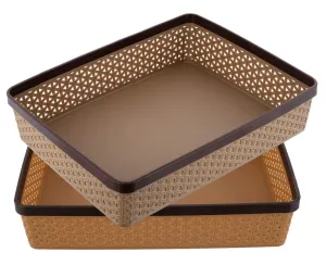 Kuber Industries Plastic 2 Pieces Solitaire Stationary Office Tray, File Tray, Document Tray, Paper Tray A4 Documents/Papers/Letters/Folders Holder Desk Organizer (Brown & Coffee), Rectangular